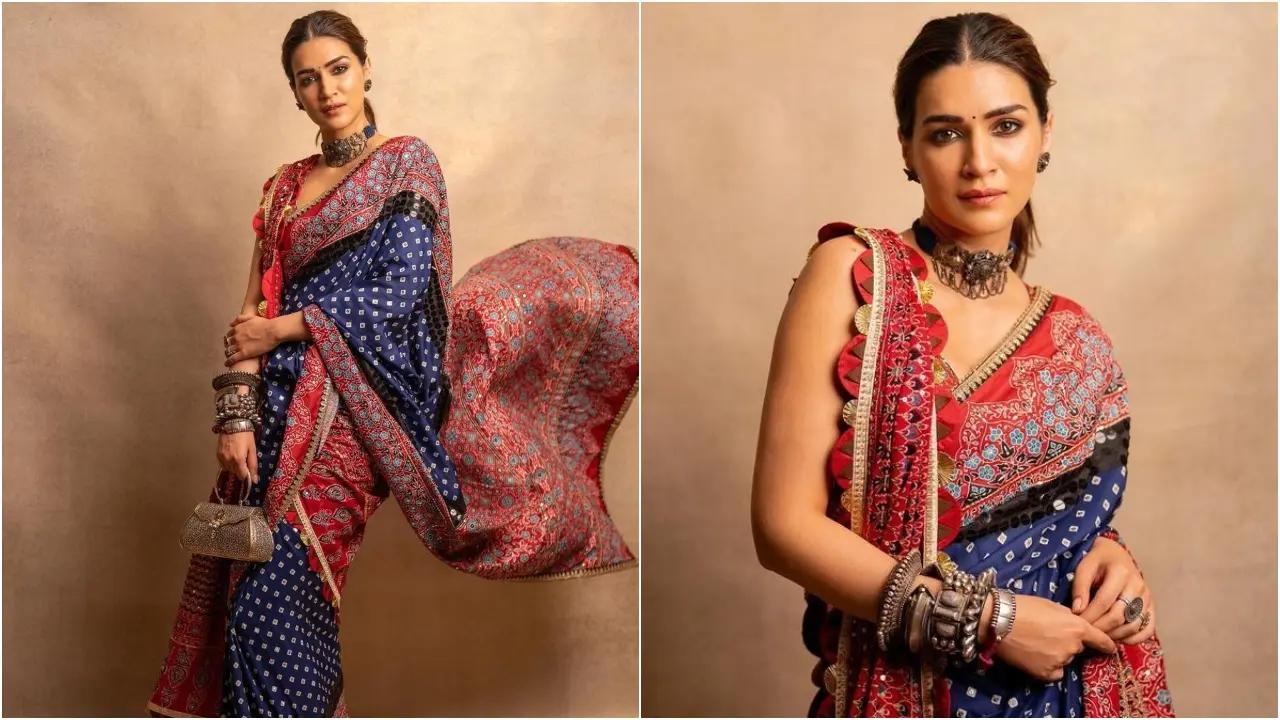 Kriti Sanon opted for a blue saree with a contradictory red border which is perfect for your special day