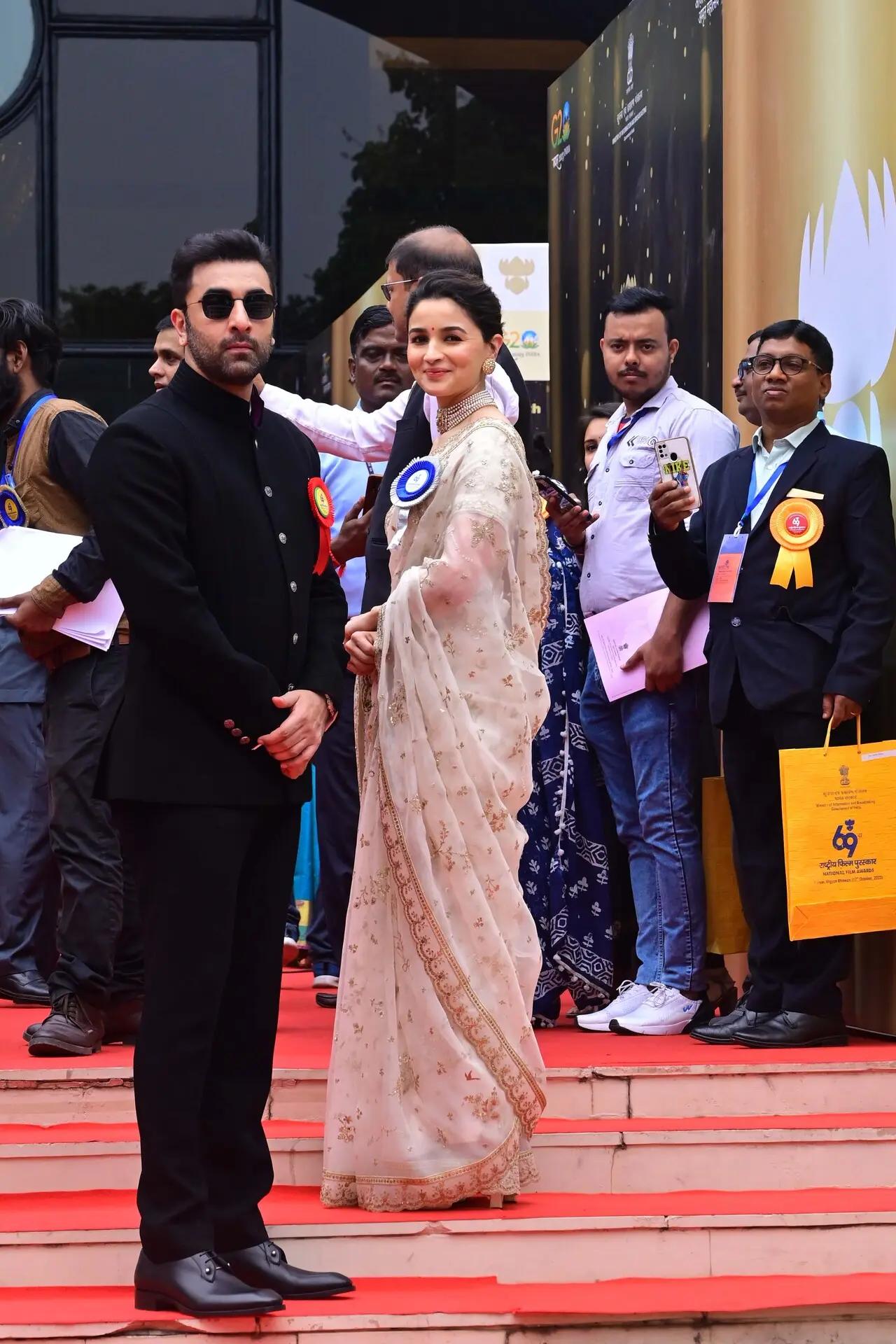 Alia Bhatt, who won the award for Best Actress for her performance in `Gangubai Kathiawadi,` arrived at the venue with her husband Ranbir Kapoor