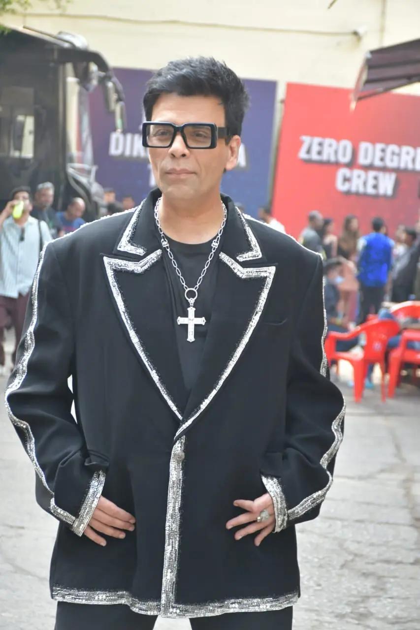 Karan Johan looked handsome in a black three-piece suit as he was snapped on the sets of Jhalak Dikhla Jaa