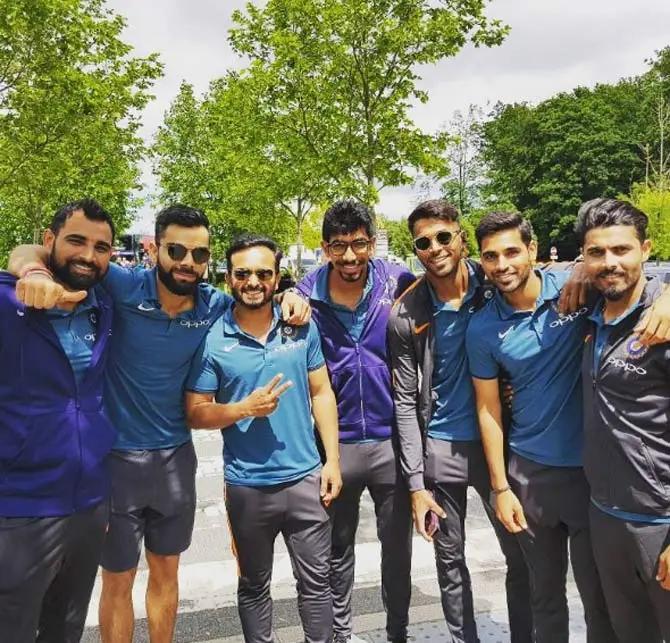 In picture: Virat Kohli with Mohammed Shami, Kedar Jadhav, Jasprit Bumrah, Hardik Pandya, Bhuvneshwar Kumar and Ravindra Jadeja in Birmingham
