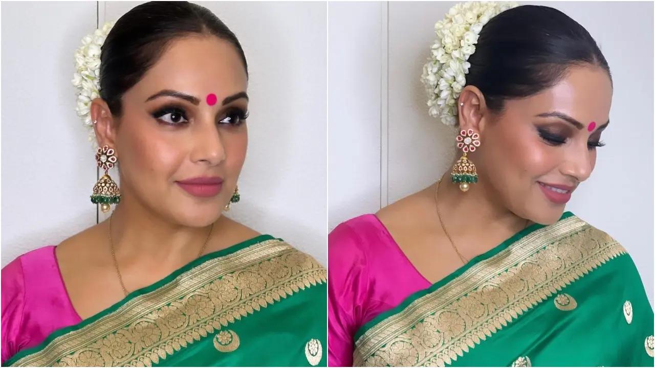Bipasha Basu looked absolutely ethereal in her beautiful green saree with heavy border accents