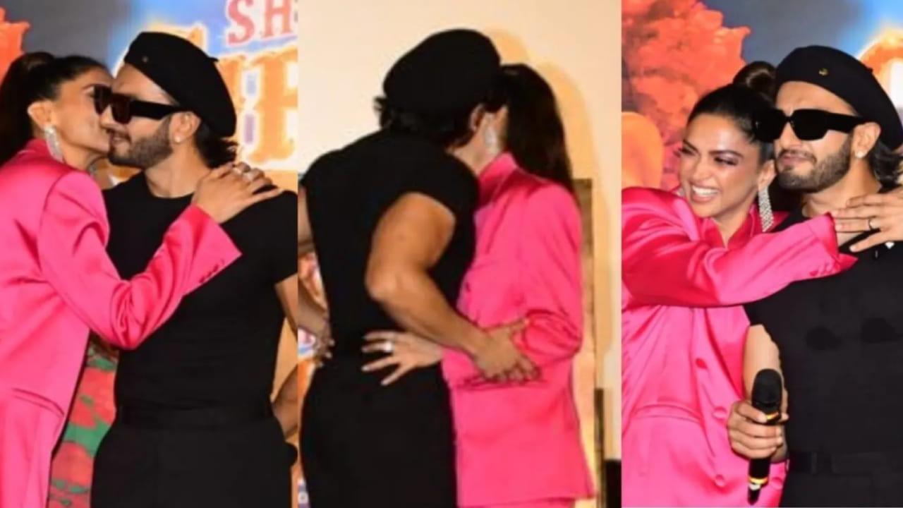 Deepika Padukone And Ranveer Singh Exchange Cute Kisses At `Current Laga Re` Song Launch, See PIcs