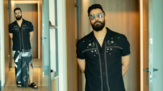 Effortless Charm-Black Shirt and Dhoti Elegance