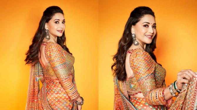 Madhuri Dixit in the stone Embroidery Saree