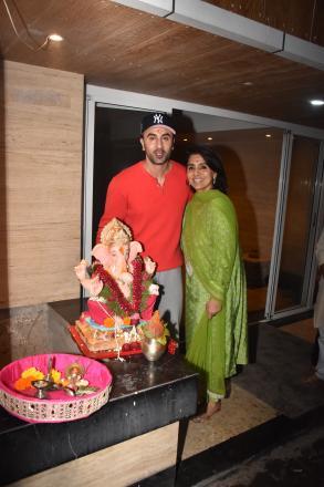 Neetu and Ranbir Kapoor were spotted taking part in Ganesh Chaturthi celebrations.