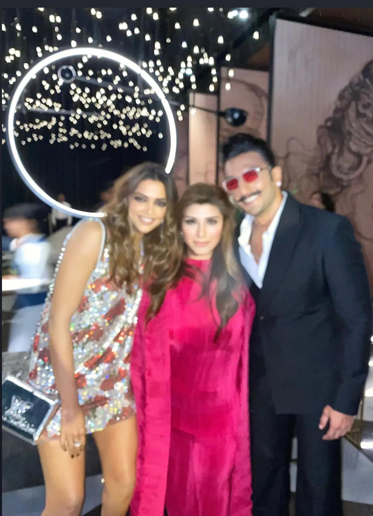 Deepika Padukone and Ranveer Singh came together and looked every bit stunning. While Singh opted for a black and white suit for the night, Deepika added the colours with her multi-coloured shimmery party dress