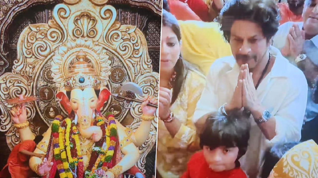 As Jawan Crosses 900 Crore Shah Rukh Khan Visits Lalbaugcha Raja With AbRam Khan Watch Video