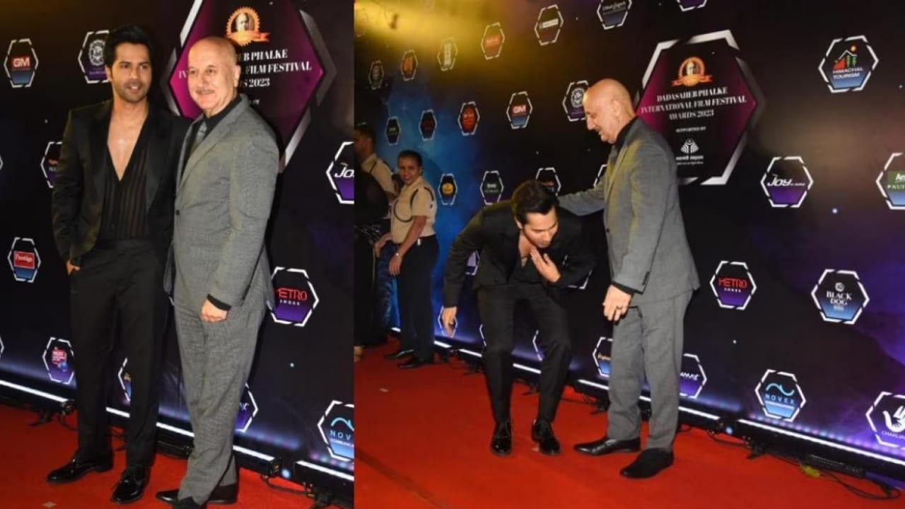 Watch! Anupam Kher Plants A Kiss On Varun Dhawan’s Forehead And Hugs Him At Dadasaheb Phalke Awards
