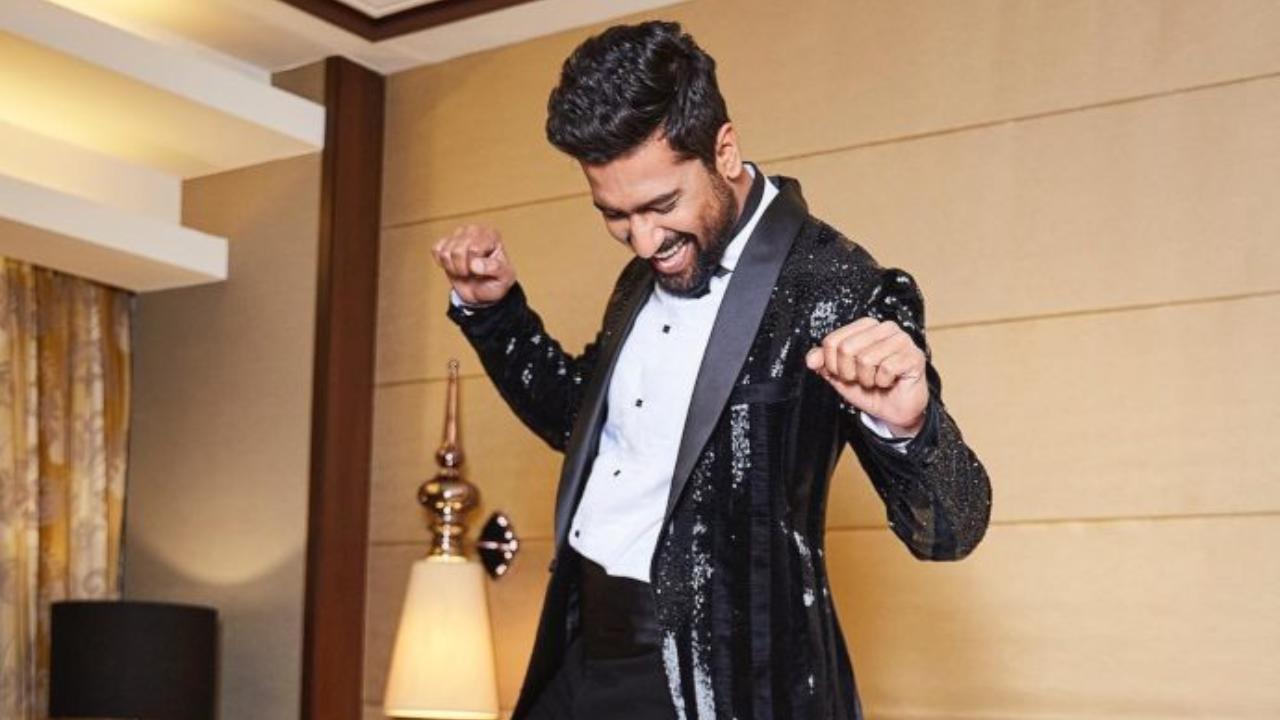 Here`s the Sam Bahadur actor looking dapper in a black suit with silver details.