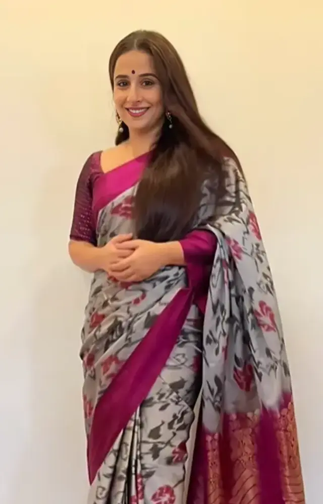 If English colors are more to your liking, we`ve got you covered with this stunning grey saree, a perfect mood lifter


