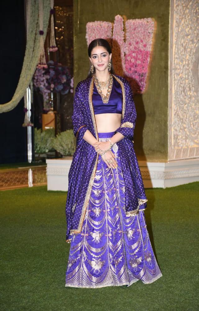 Ananya Panday shone in a purple and gold lehenga outfit.