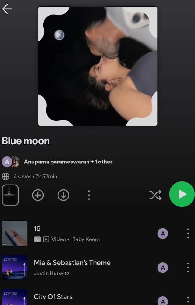A playlist named 'Blue Moon,' featuring a romantic photo, sparked rumors about Dhruv and Anupama.