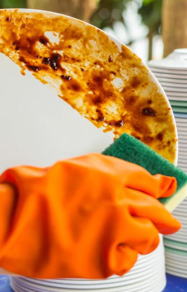 For extra greasy dishes, add a tablespoon of baking soda to your regular dish soap. The mild abrasive nature of baking soda helps cut through grease