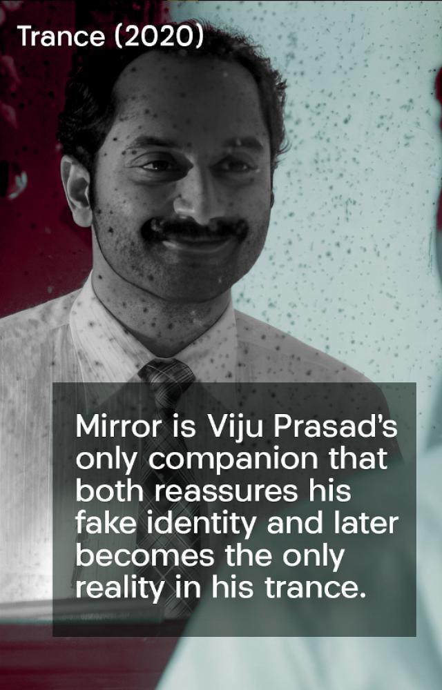 As he gazes at his reflection, he wears a determined smile, symbolizing his inner struggle and transformation