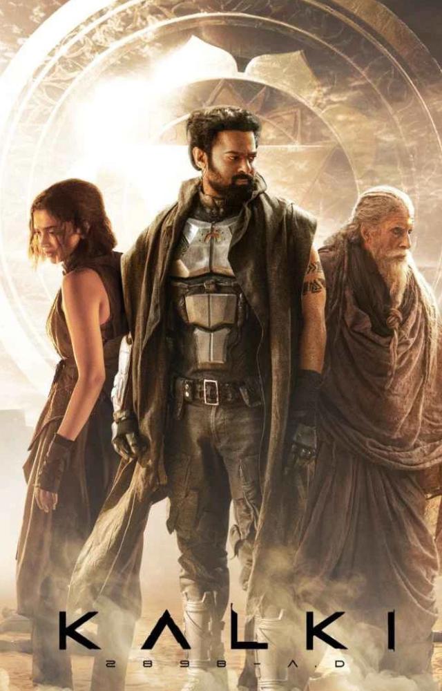 Kalki 2898 AD featuring Prabhas, Amitabh Bachchan, Deepika Padukone, and Kamal Haasan. The film draws inspiration from the epic Mahabharata