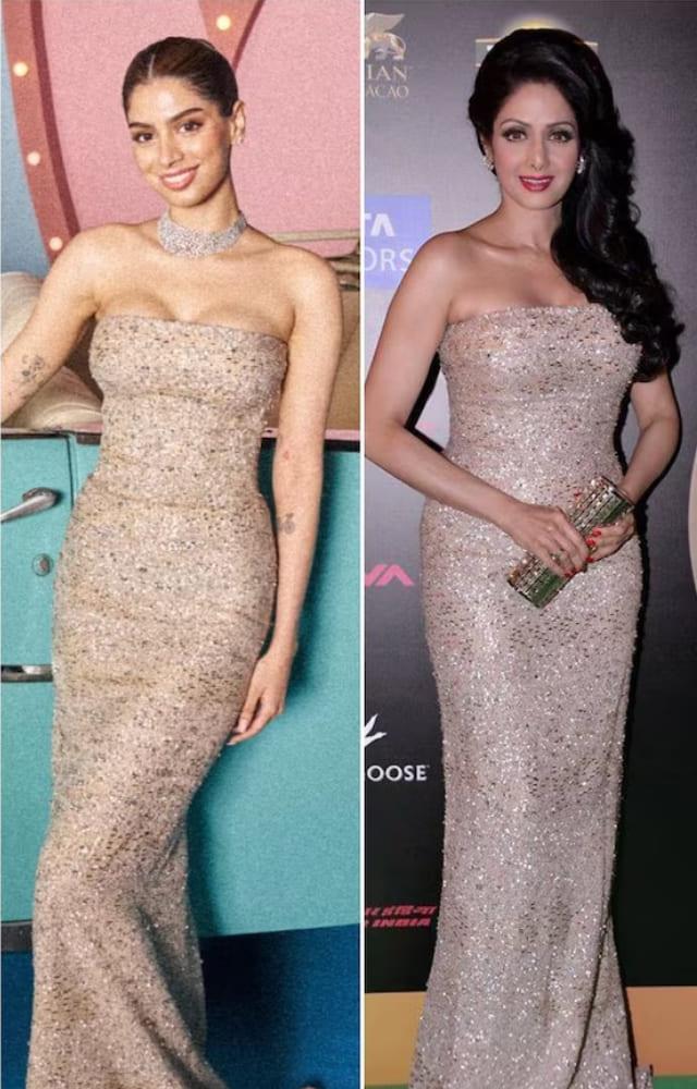 Following in her sister`s footsteps, The Archies actor restyled Sridevi`s sequin silver gown for the film`s premiere night. She looked ethereal in it.