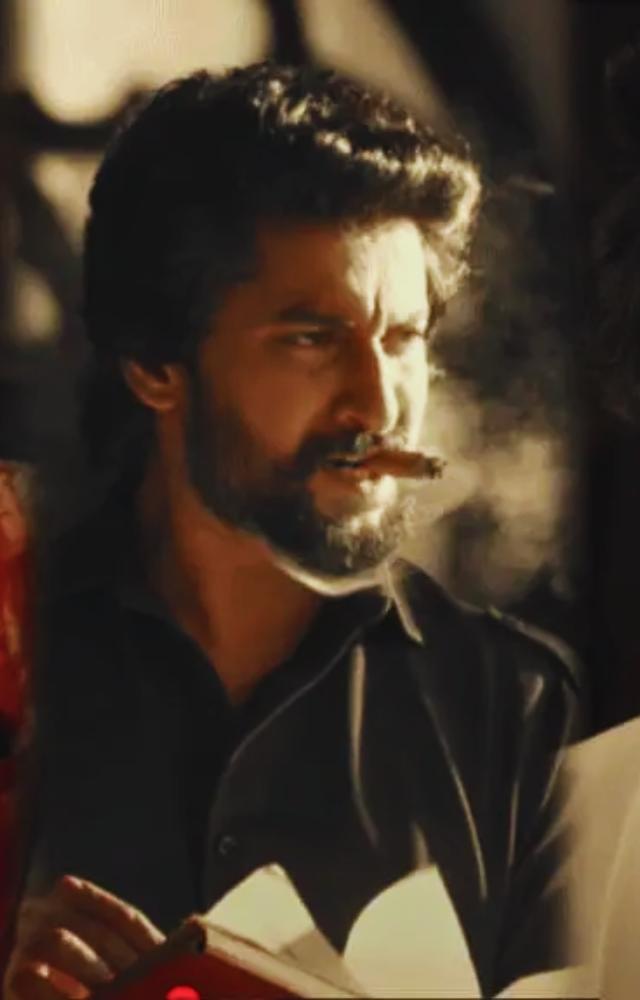 The teaser poster shows Nani holding a sickle amid fallen men, indicating raw power and intense action.
