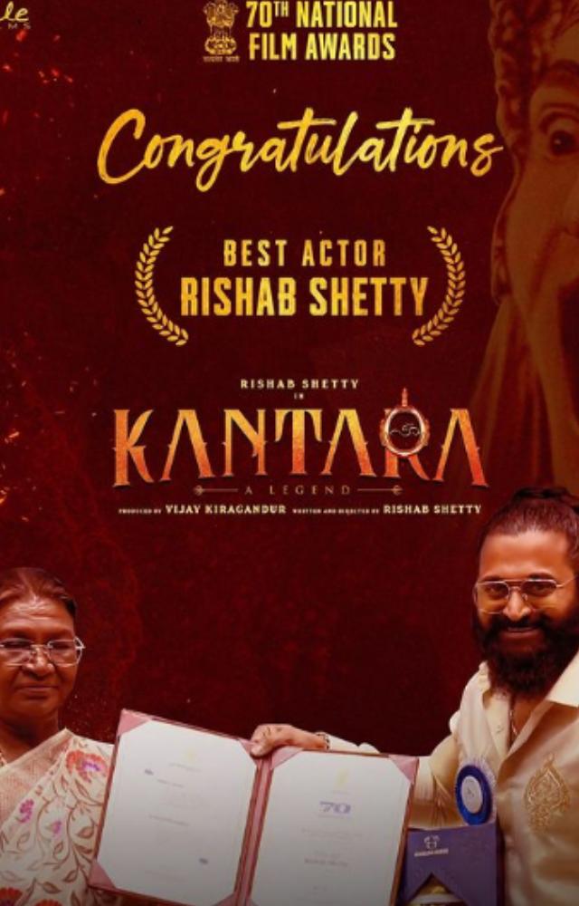 Best Actor for 'Kantara,' recognized for his compelling performance.