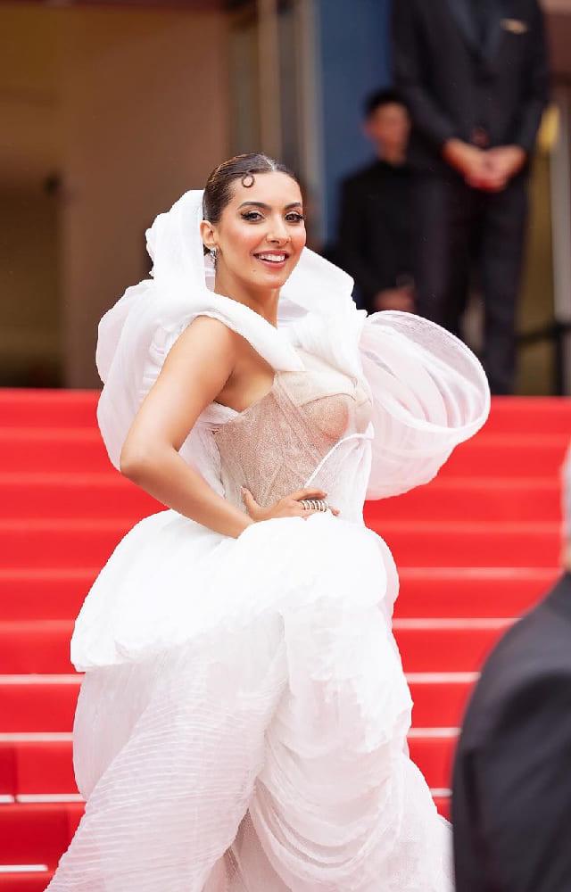 Her second look for Cannes 2024 was designed by a Vietnam-based couture brand called Hacchic. Niki Mehra looked like a vision in white.
