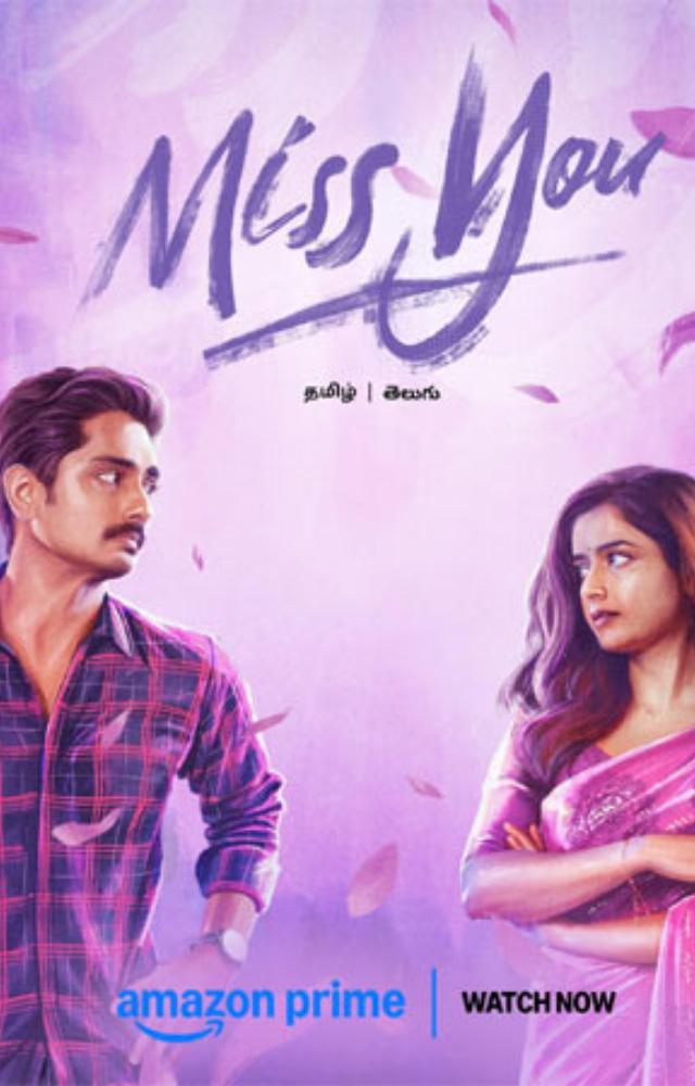 A romantic drama starring Siddharth and Ashika Ranganath, currently available for streaming on Amazon Prime Video.