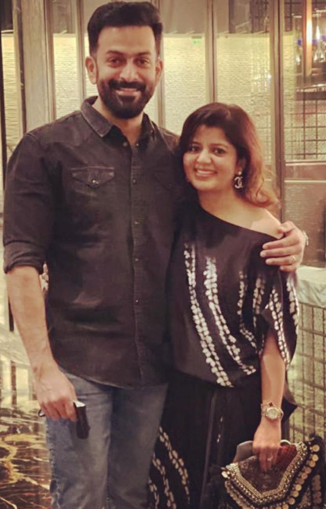 Actor Prithviraj Sukumaran captivated at the wedding, accompanied by his wife, Supriya Menon, enhancing the event with their elegant presence.