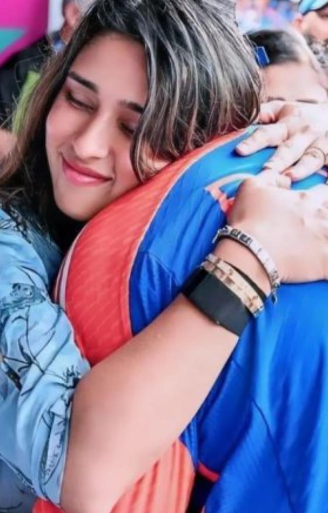 Ritika Sajdeh, who always had her fingers crossed throughout the match, hugged an emotional Rohit Sharma after India won the T20 World Cup against South Africa.