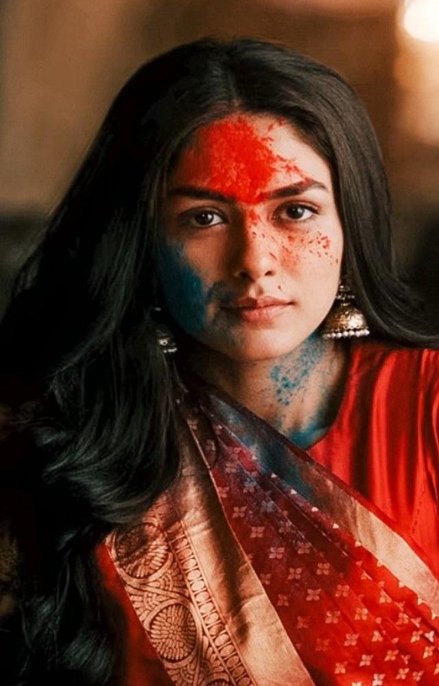 Mrunal`s expressive eyes convey deep emotions, adding depth to her character.