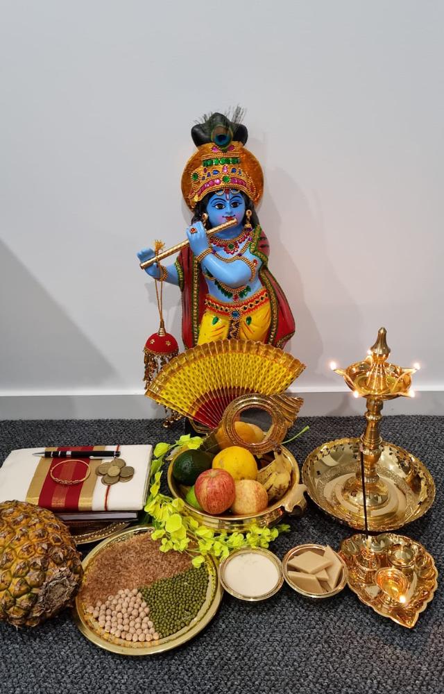 Start the day by arranging and viewing the Vishu Kani, a traditional setup of auspicious items symbolizing prosperity.