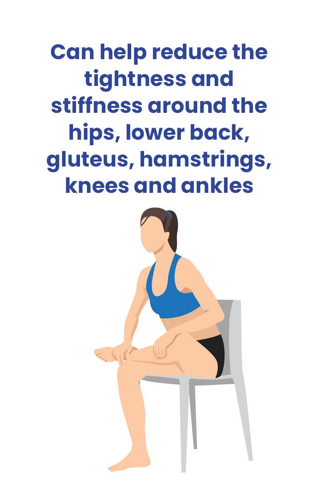 Alleviate tightness in hips, lower back, glutes, hamstrings, knees, and ankles for enhanced comfort.