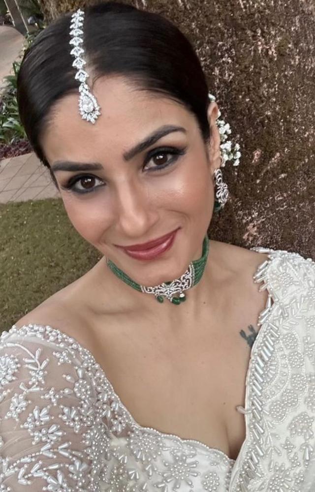 Raveena Tandon in white Floral Saree