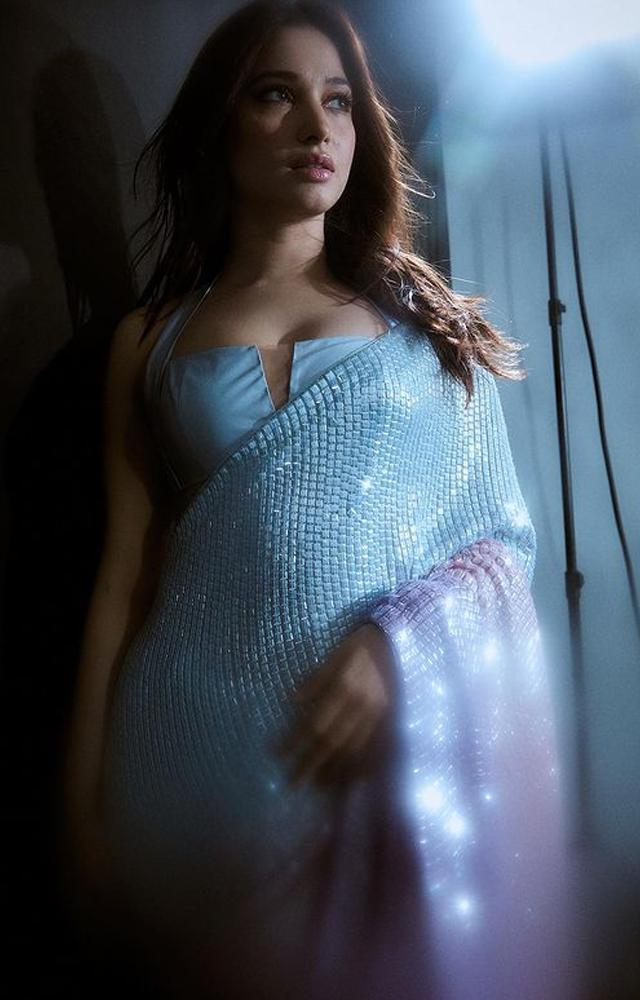 Tamannaah Bhatia Shines in Blue Saree