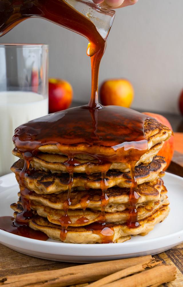 A timeless breakfast classic, pancakes topped with syrup offer a sweet start to your day.