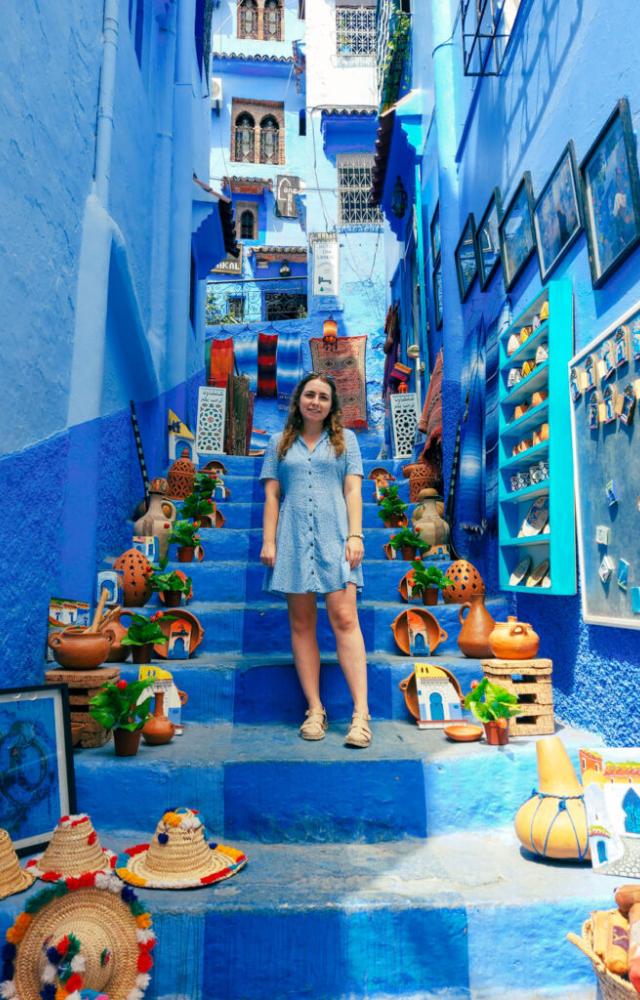 Step into the “Blue Pearl” of Morocco, Chefchaouen, known for its vibrant blue-washed streets and tranquil mountain backdrop.