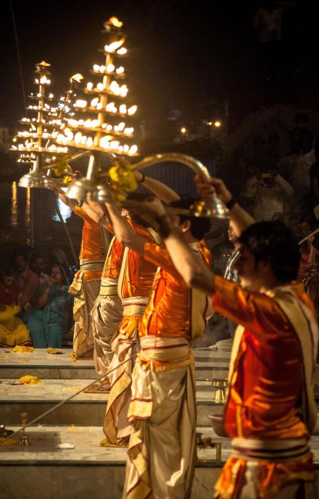 Witness the stunning Ganga Aarti and fireworks lighting up the skies over the holy river.