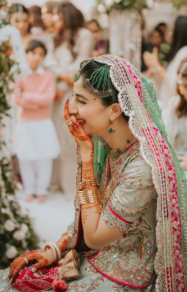 Mawra looked ethereal in a pastel blue lehenga, adorned with intricate embroidery, capturing the essence of elegance.