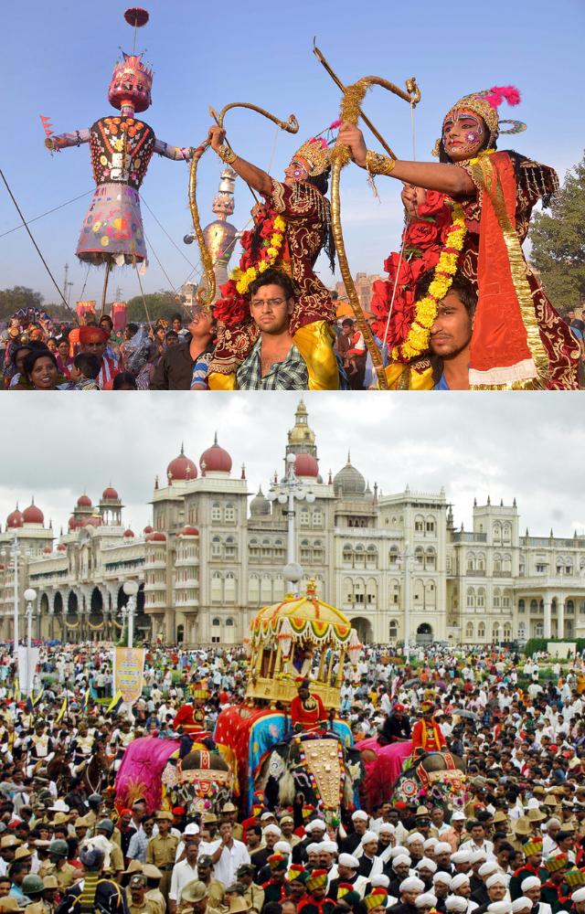 Join the grand Dussehra processions featuring stunning idols of Goddess Durga and lively cultural performances.