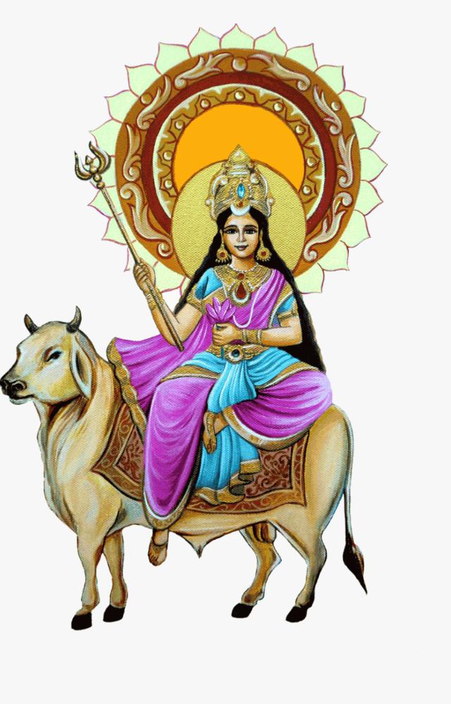 The first form of Durga, symbolizing strength and devotion. She grants stability and endurance.