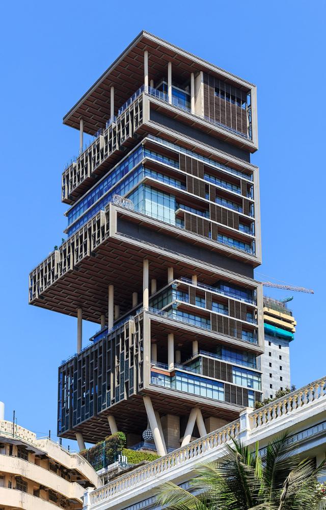 Mukesh Ambani’s 27-story Mumbai skyscraper is a modern marvel of luxury and technology.
