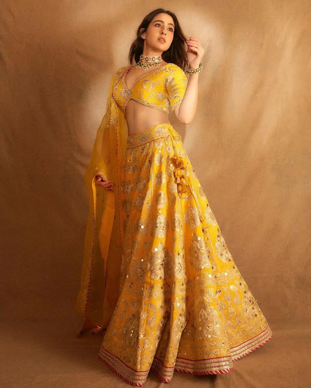 Go ace your haldi look with Sara Ali Khan`s stunning yellow lehenga