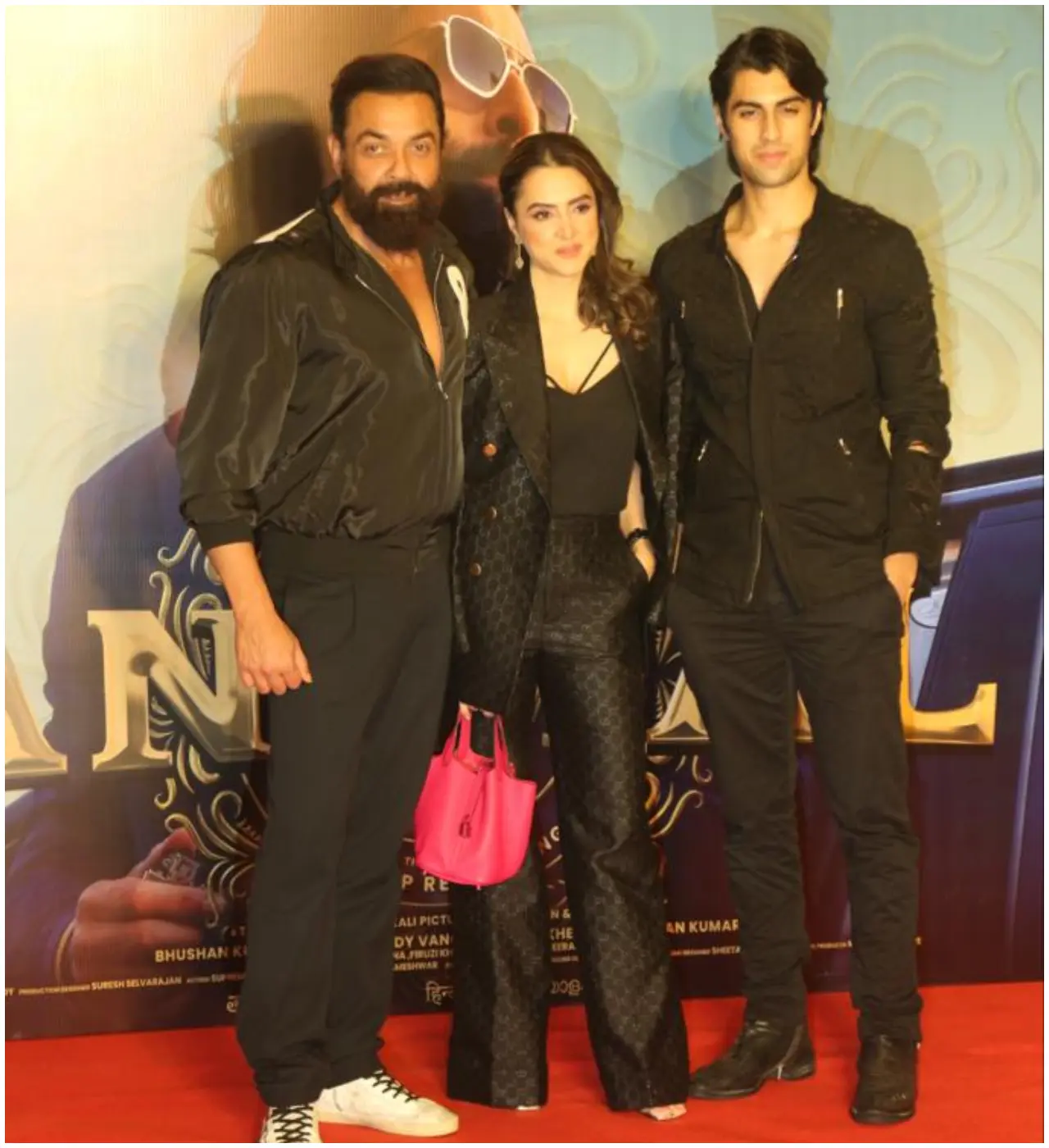 Bobby Deol with his son and wife Tanya at the movie screening.