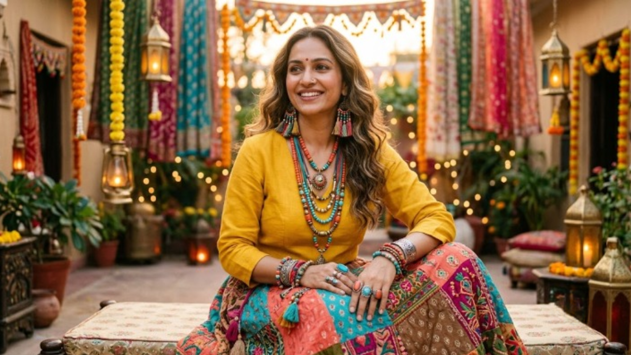 Colourful beaded jewellery with a Boho Navratri look