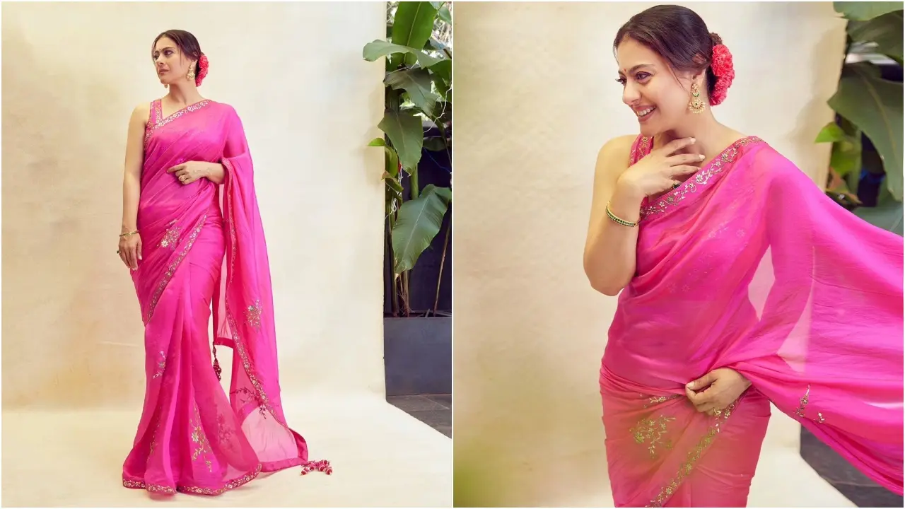 Kajol wore a plain pink saree and tied her hair in a bun. She completed the look with a matching flower. This outfit will make your spouse fall in love with you all over again