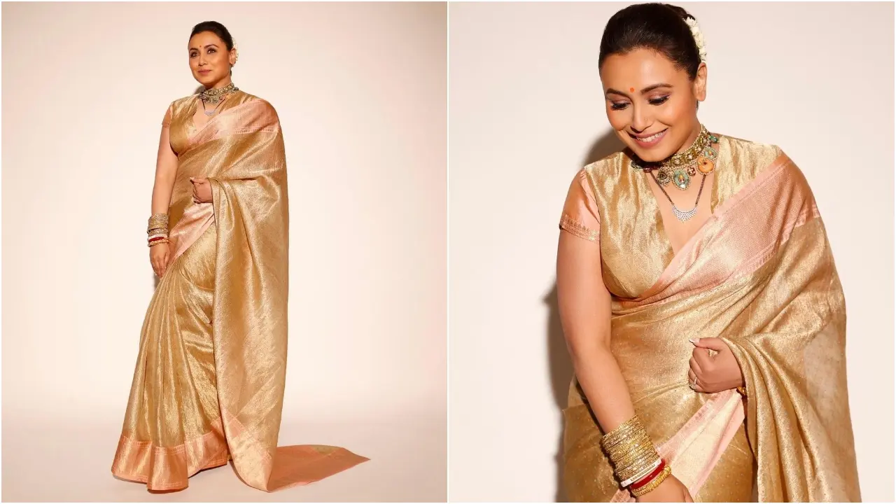 There`s no one else who can do sarees quite like Rani does. The actress in this golden saree served all the fashion goals