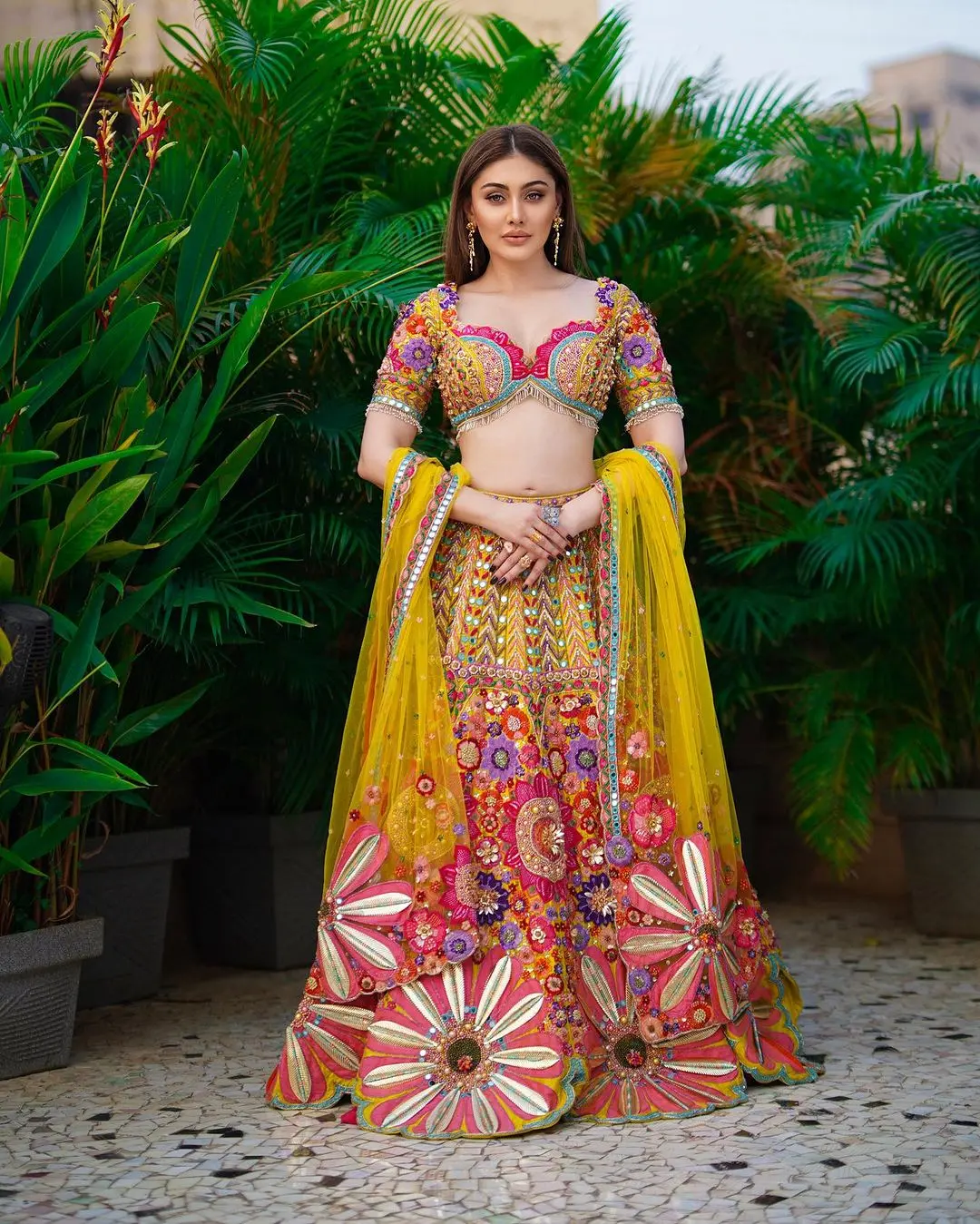Go ace your haldi look with Shefali`s stunning multicoloured lehenga. This look, inspired by the actress, will make you look absolutely gorgeous at the family function