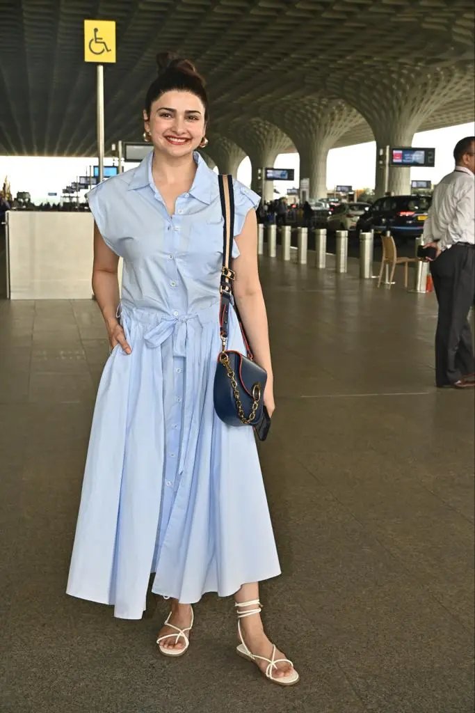 Prachi Desai looked pretty in a light blue gown as she was spotted at the city