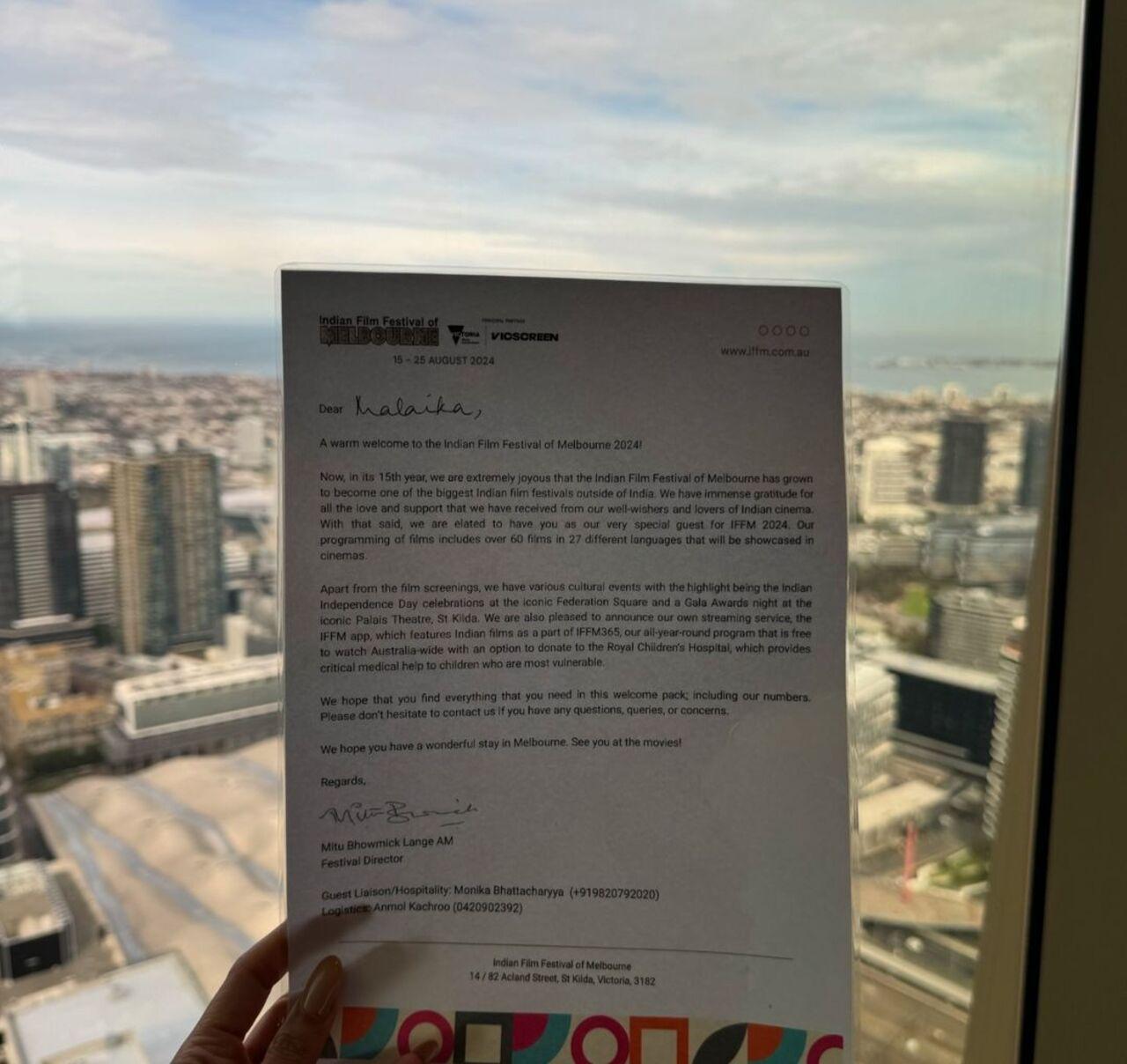 Malaika Arora took to Instagram to share a glimpse of their visit to Melbourne, where they are representing Indian cinema.