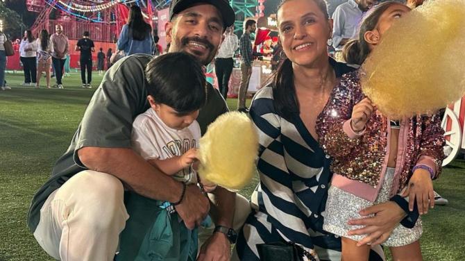 Neha Dhupia and Angad Bedi with their kids