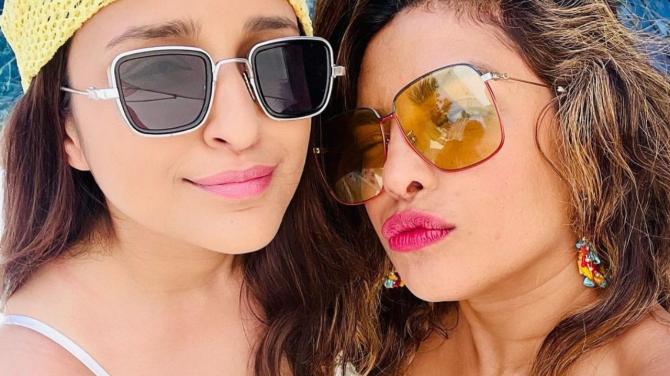 Priyanka`s pout game with Parineeti`s pretty smile