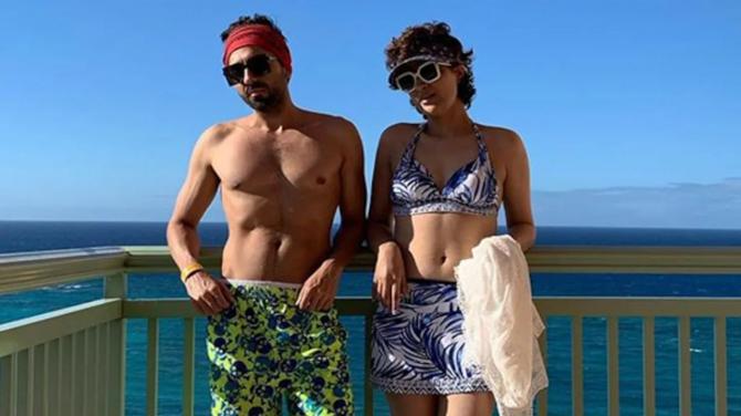 Posing here with his wife Tahira Kashyap who is also his travel partner.