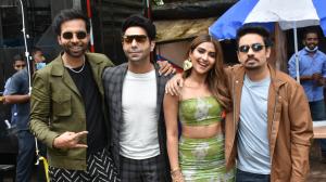 Aparshakti Khurrana, Pranutan Bahl, Abhishek Banerjee, Ashish Verma snapped at Helmet promotions Aparshakti Khurrana, Pranutan Bahl, Abhishek Banerjee, Ashish Verma snapped at Helmet promotions